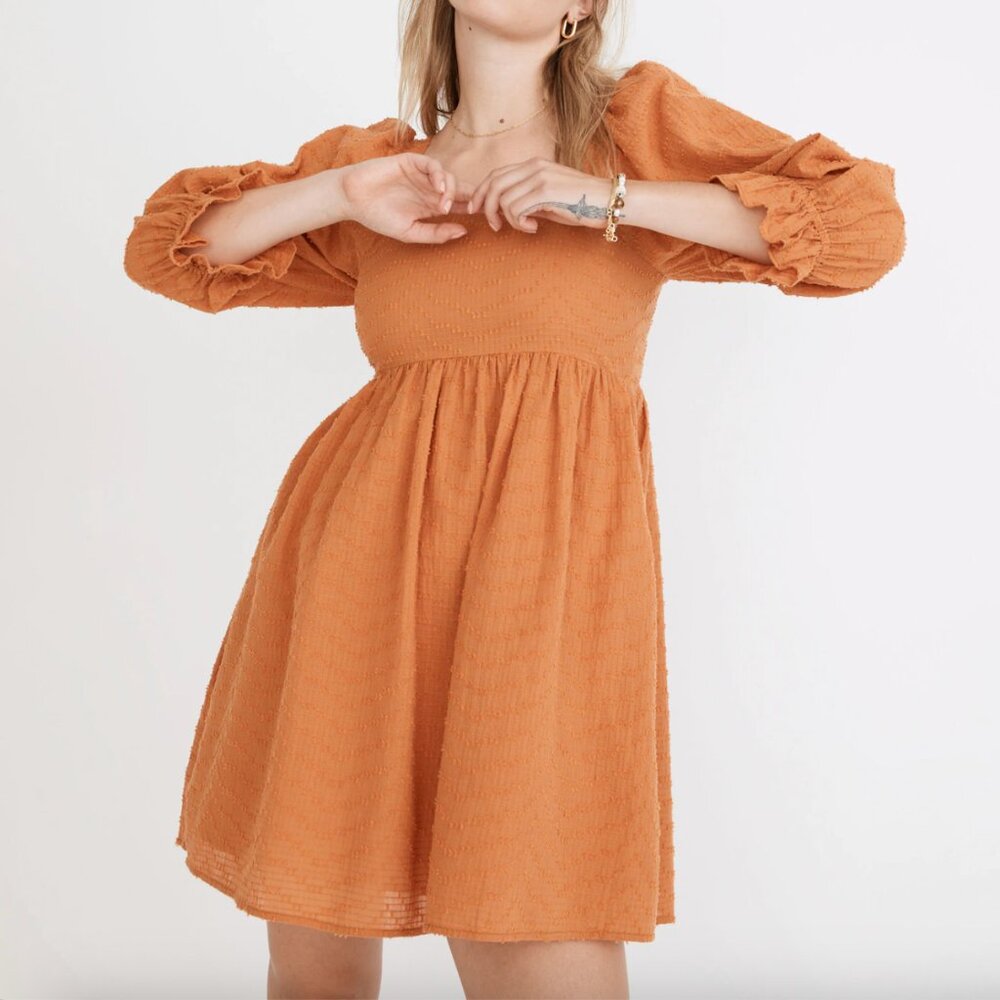 Madewell - Puff-Sleeve Waisted Mini Dress